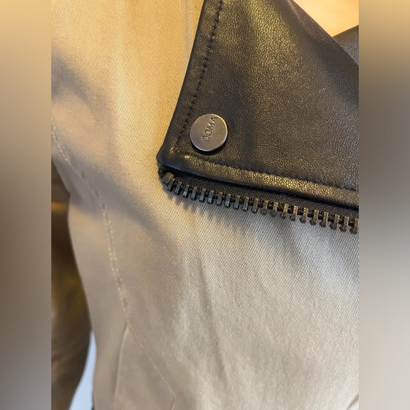 DOMA Moto Jacket CONVERTIBLE Leather Khaki Panel Zipper Coat Cropped Blazer Top - Picture 9 of 17
